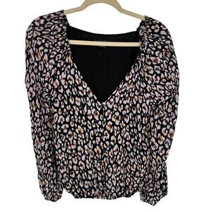 Sanctuary Meadow Blouse Black Floral V-Neck Long Sleeve Relaxed Boho Top Size S